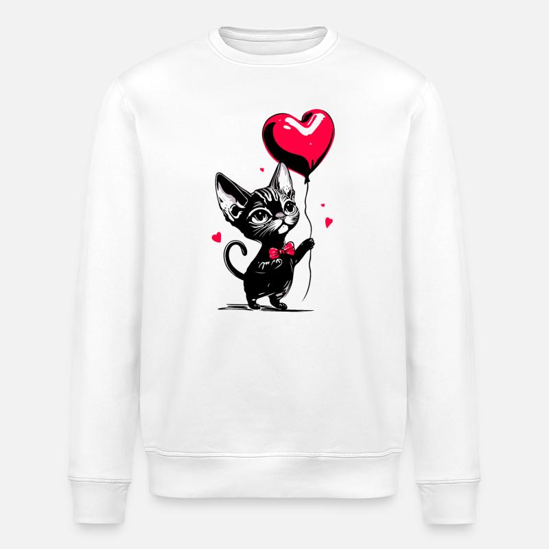 Katze Sphynx Herz Luftballon - Heartful Creatures - Stanley/Stella Unisex Bio-Sweatshirt ROLLER - Weiß