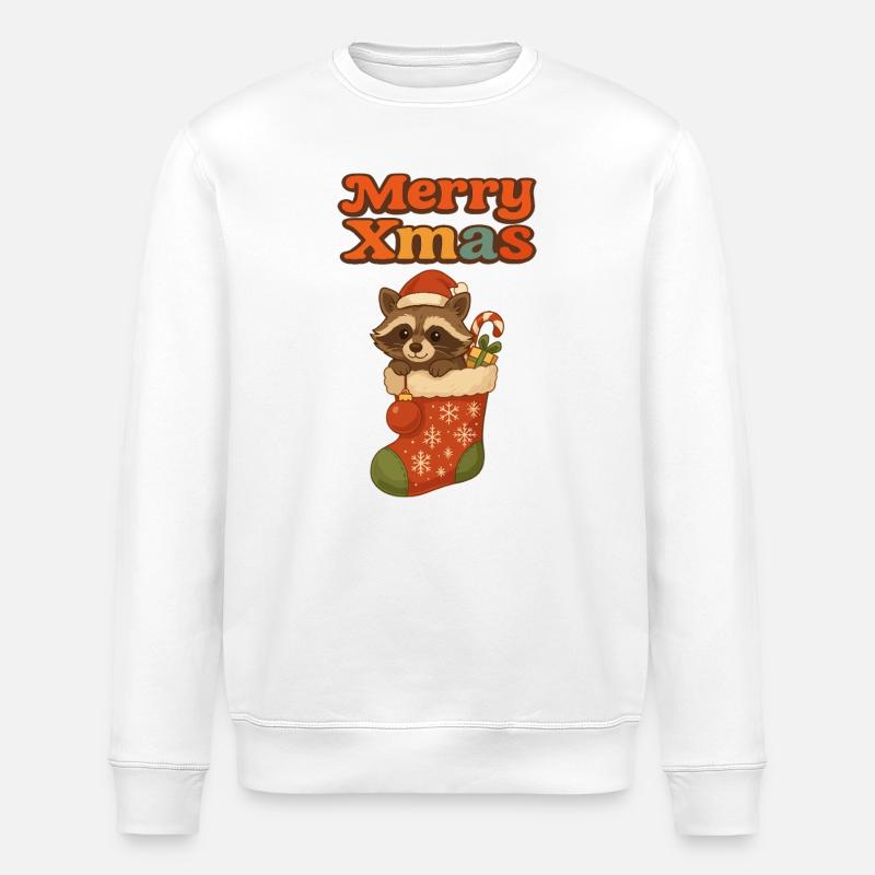 Raton laveur de Noël en bas - Sweat bio ROLLER Stanley/Stella Unisexe - blanc