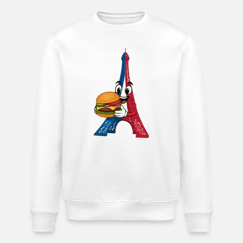 Eiffelturm Hamburger Cartoon - Stanley/Stella Unisex Bio-Sweatshirt ROLLER - Weiß