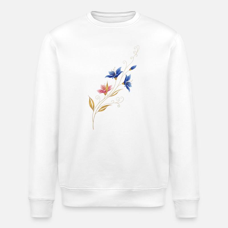 Liane fleur dorée Bleu Rose - Sweat bio ROLLER Stanley/Stella Unisexe - blanc