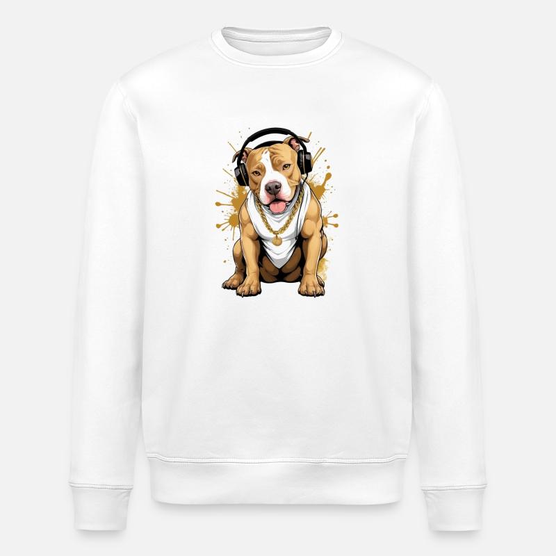 Chien bouledogue avec écouteurs - Sweat bio ROLLER Stanley/Stella Unisexe - blanc