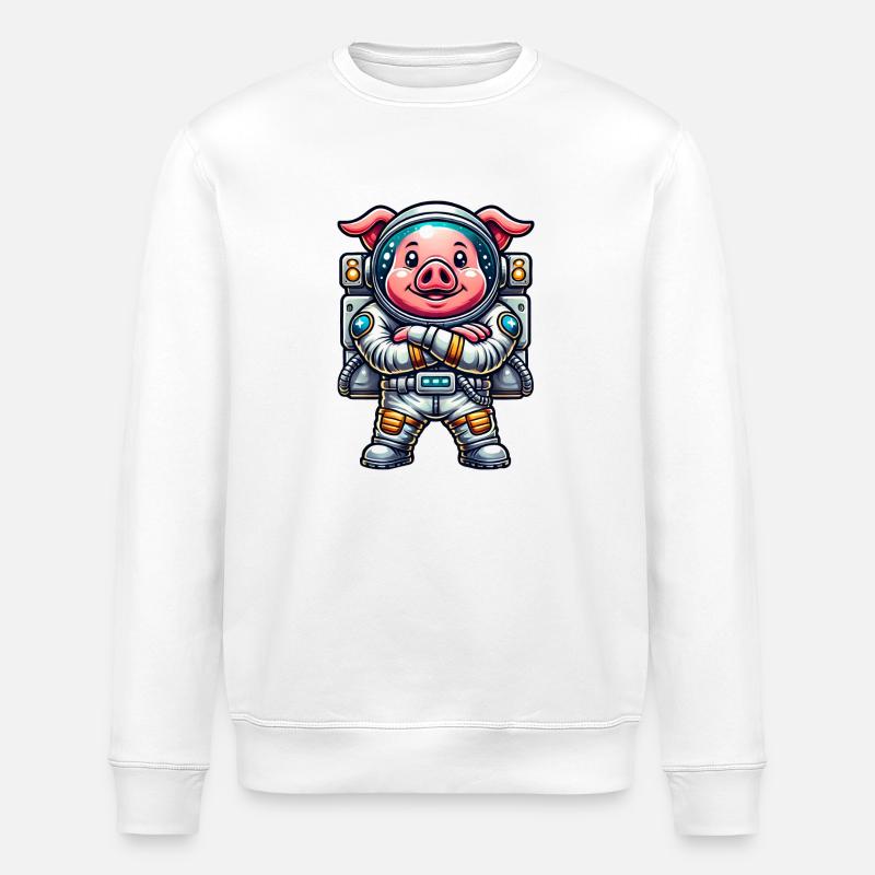 Astronaut Pig Space Universe Cosmonaut - Stanley/Stella ROLLER Unisex Organic Sweatshirt - white
