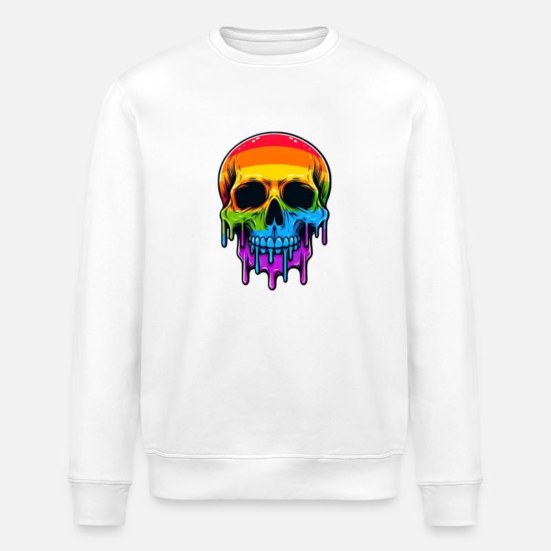 Melthing Regenbogen Schädel - Stanley/Stella Unisex Bio-Sweatshirt ROLLER - Weiß