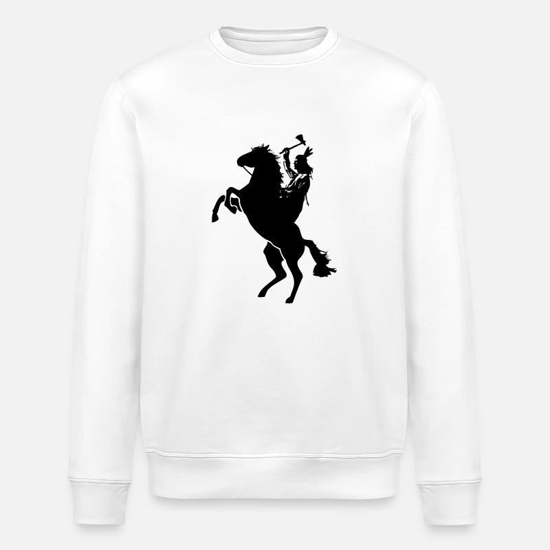 Indianer auf Pferd mit Tomerhawk - Stanley/Stella Unisex Bio-Sweatshirt ROLLER - Weiß