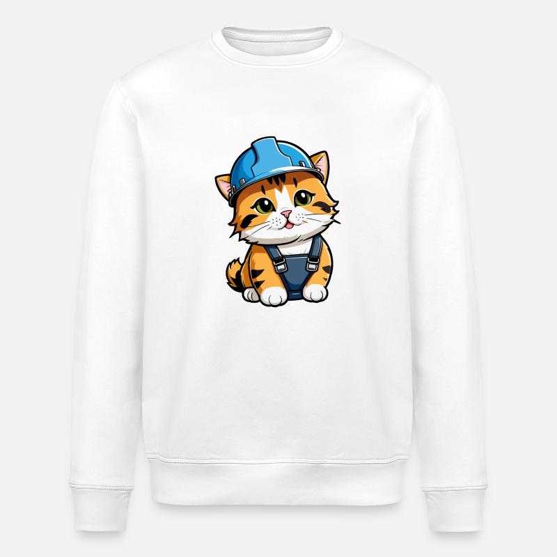 Chat travailleur - Sweat bio ROLLER Stanley/Stella Unisexe - blanc