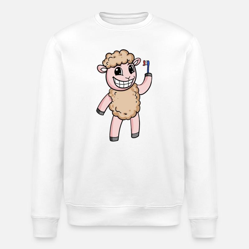 Sheep with toothbrush - Stanley/Stella ROLLER Unisex Organic Sweatshirt - white