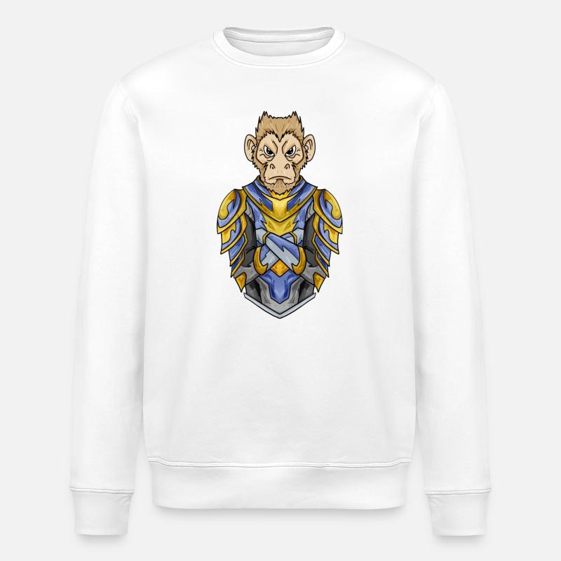 Knight Monkey with Armor Crusader - Stanley/Stella ROLLER Unisex Organic Sweatshirt - white