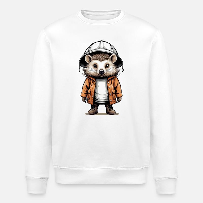 Cute hedgehog with expedition hat - Stanley/Stella ROLLER Unisex Organic Sweatshirt - white