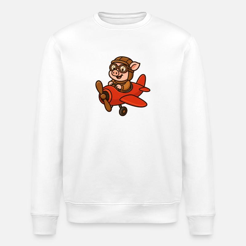 Ausdrucksstarker Schweinepilot im Retro-Stil - Stanley/Stella Unisex Bio-Sweatshirt ROLLER - Weiß