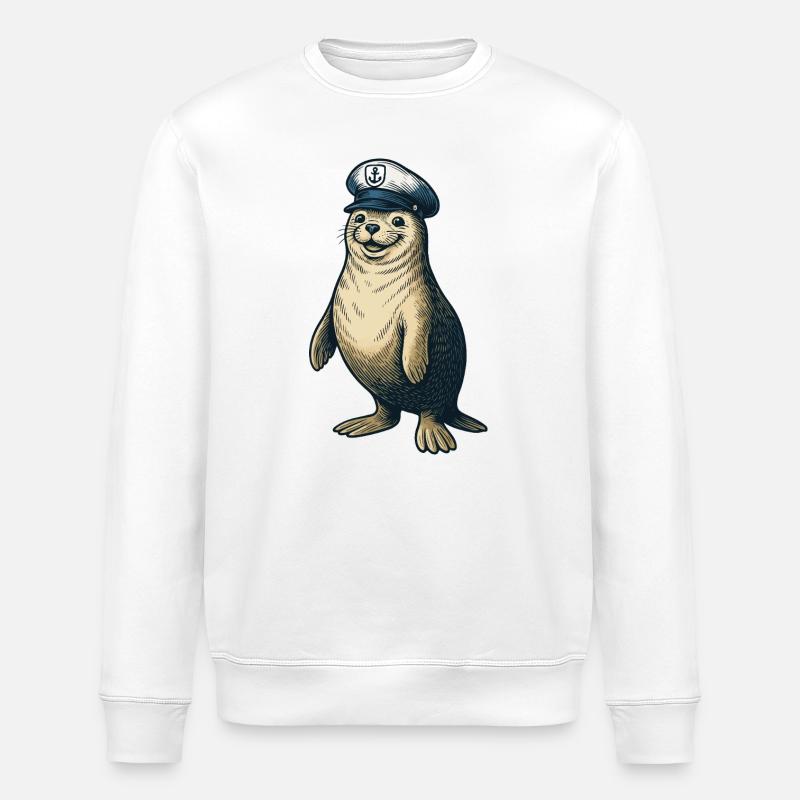 Sceau avec casquette de capitaine - Sweat bio ROLLER Stanley/Stella Unisexe - blanc