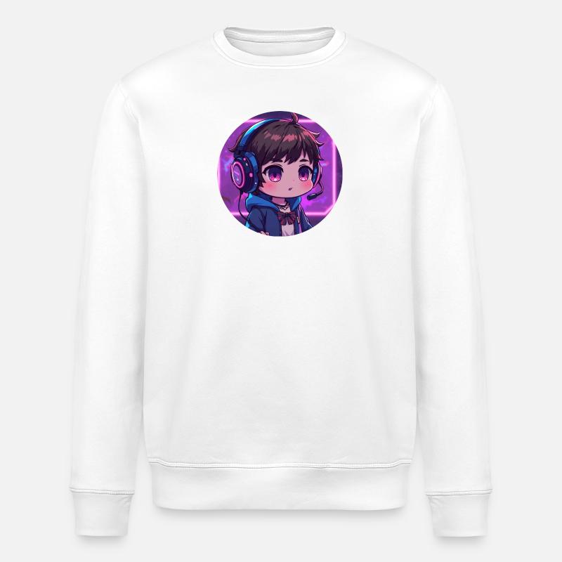 Neon Gaming Chibi mit Kopfhörern - Stanley/Stella Unisex Bio-Sweatshirt ROLLER - Weiß