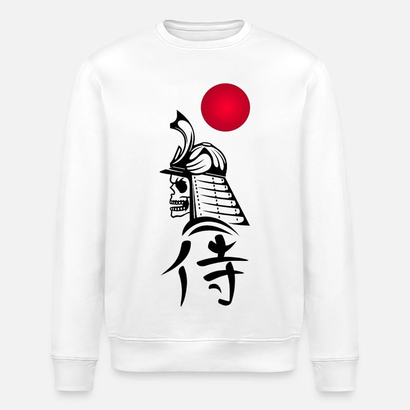 Schwarzer Samurai und Rote Sonne - Stanley/Stella Unisex Bio-Sweatshirt ROLLER - Weiß