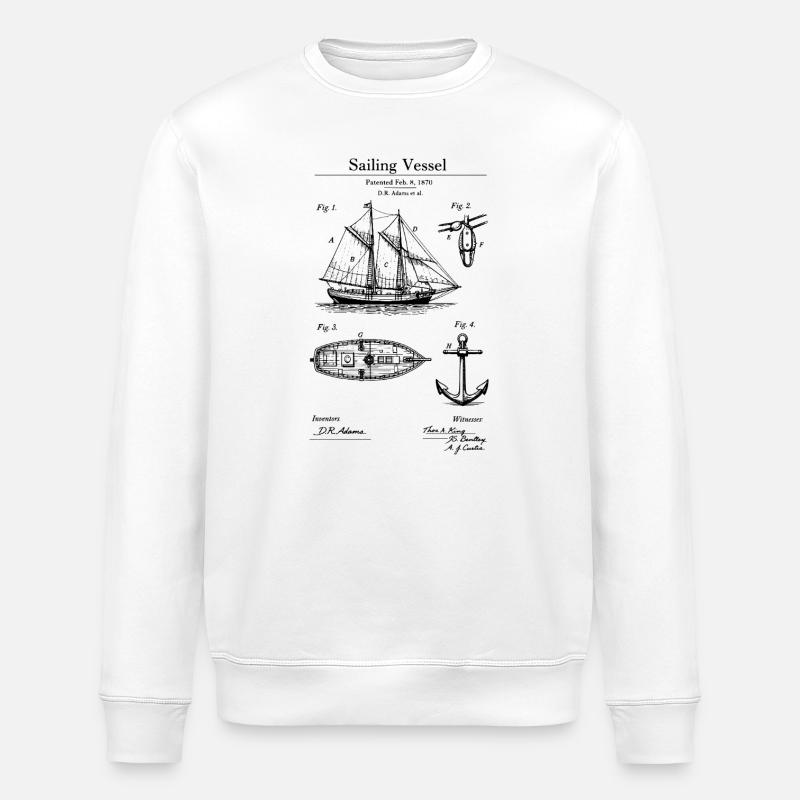 Klassisches Segelschiff-Bauplan - Stanley/Stella Unisex Bio-Sweatshirt ROLLER - Weiß
