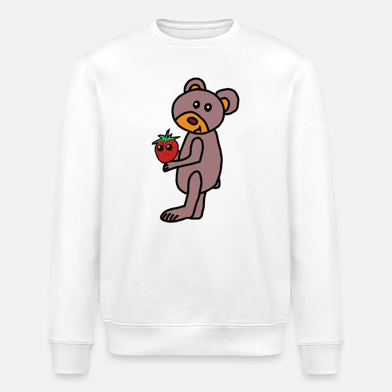 Teddy Teddys Kind Bär  Erdbeere - Stanley/Stella Unisex Bio-Sweatshirt ROLLER - Weiß