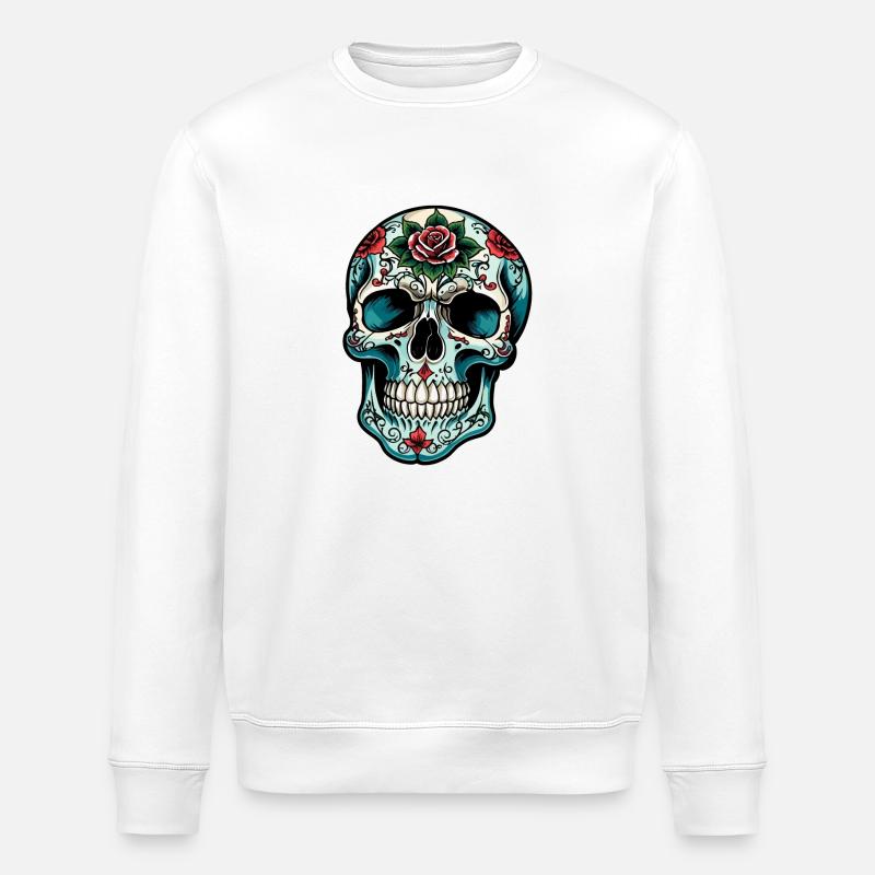 Crâne Néo Traditionnel - Sweat bio ROLLER Stanley/Stella Unisexe - blanc