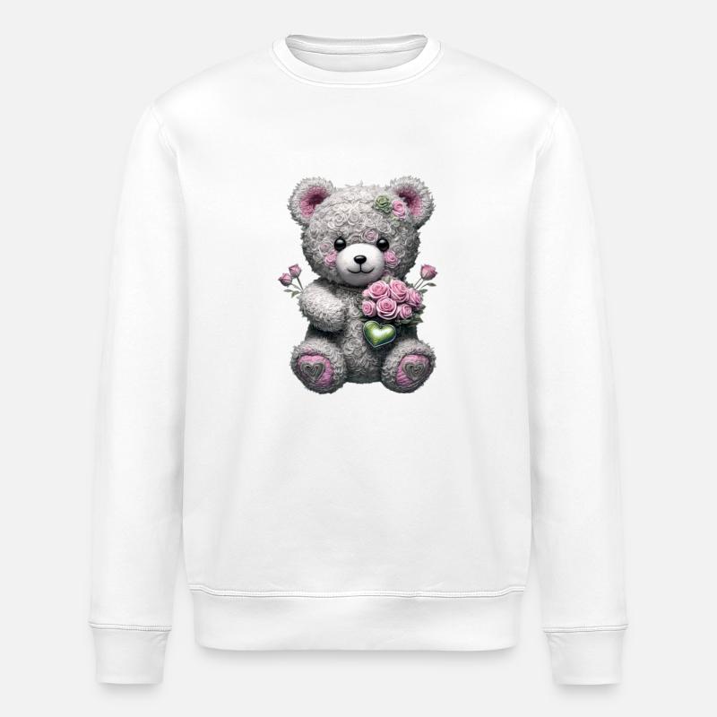 Teddybär mit Rosen - Stanley/Stella Unisex Bio-Sweatshirt ROLLER - Weiß
