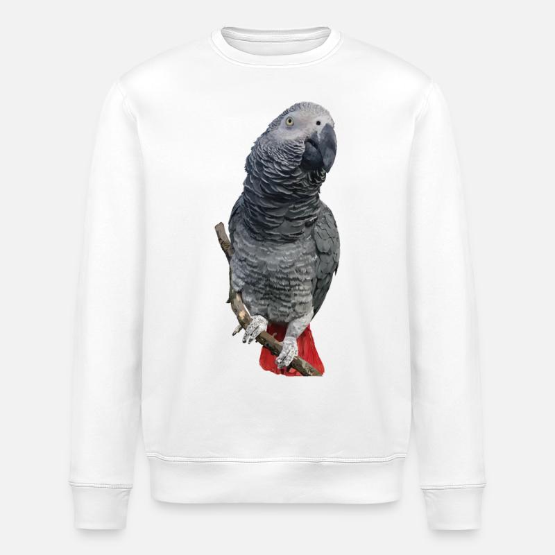 Grey parrot - Stanley/Stella ROLLER Unisex Organic Sweatshirt - white