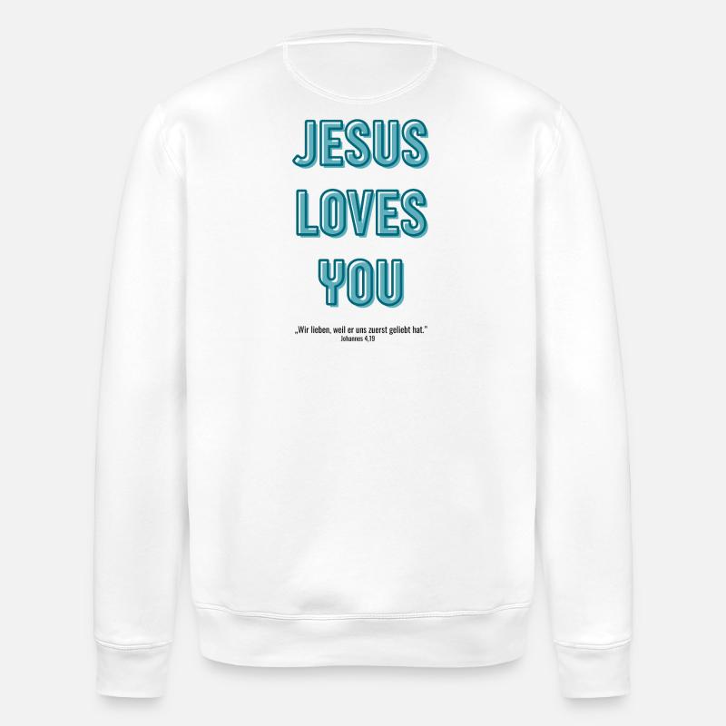Jesus liebt dich in 3D Schrif - Stanley/Stella Unisex Bio-Sweatshirt ROLLER - Weiß