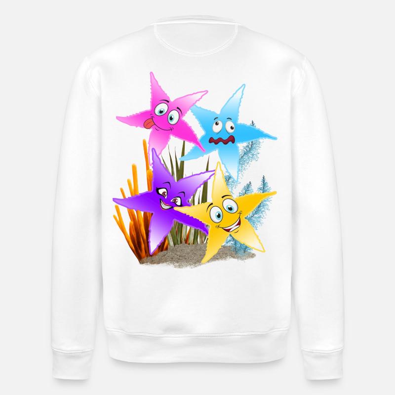 Buntes Seestern-Quartett Unterwasser - Stanley/Stella Unisex Bio-Sweatshirt ROLLER - Weiß