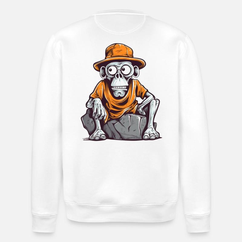 Skull Affe mit Hut und T-Shirt - Stanley/Stella Unisex Bio-Sweatshirt ROLLER - Weiß