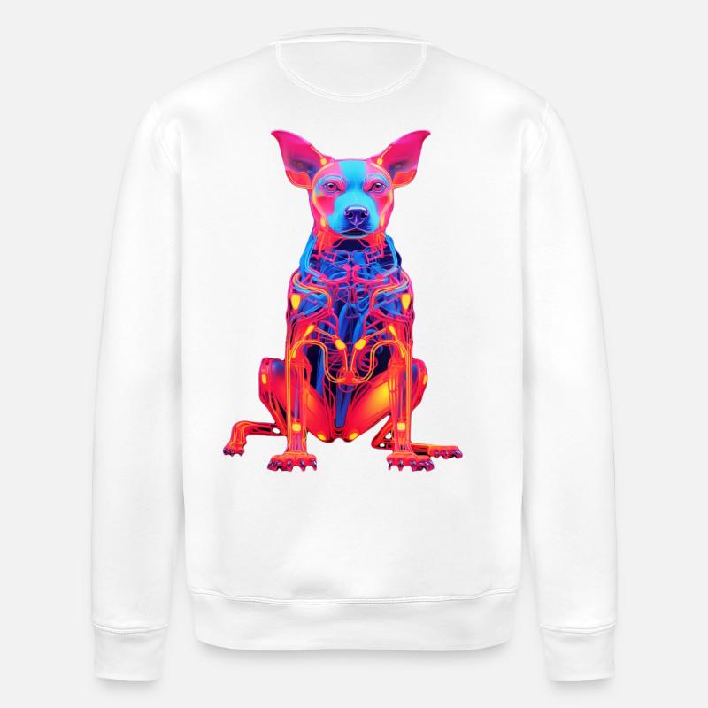 Neon Hund mit Tech-Design - Stanley/Stella Unisex Bio-Sweatshirt ROLLER - Weiß