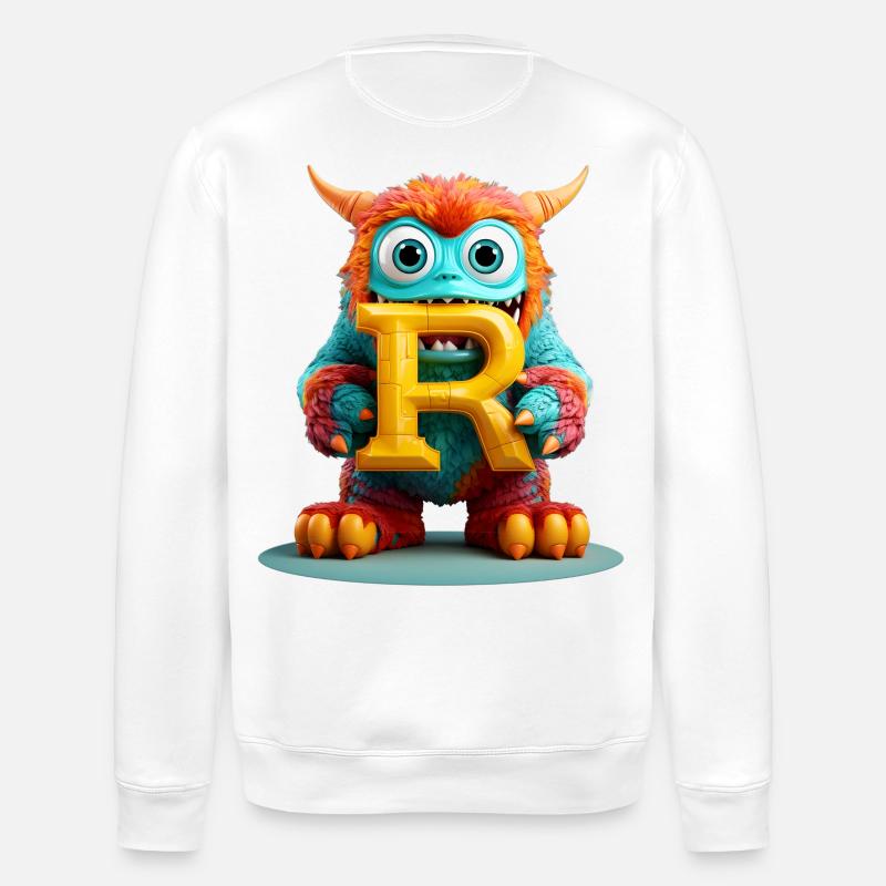 Bunter Monster mit Buchstabe R - Stanley/Stella Unisex Bio-Sweatshirt ROLLER - Weiß