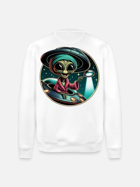 Alien detective in UFO light - Stanley/Stella ROLLER Unisex Organic Sweatshirt - white