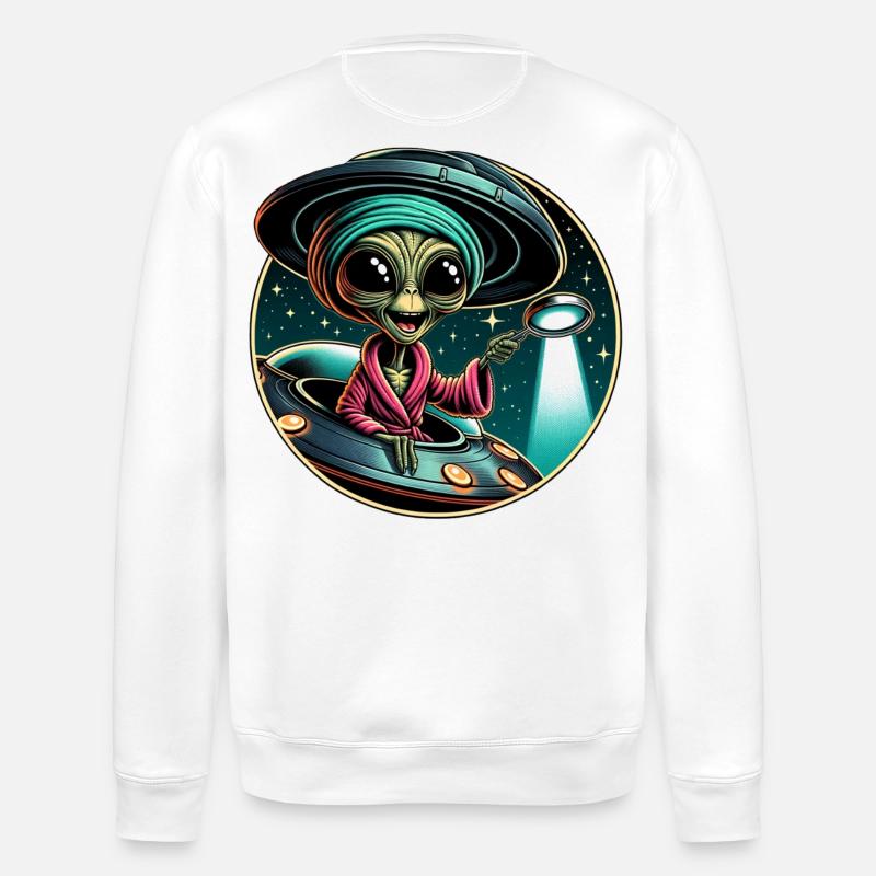 Außerirdischer Detektiv im UFO-Licht - Stanley/Stella Unisex Bio-Sweatshirt ROLLER - Weiß