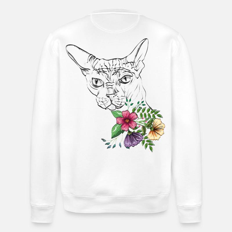 Chat avec des fleurs - Sweat bio ROLLER Stanley/Stella Unisexe - blanc