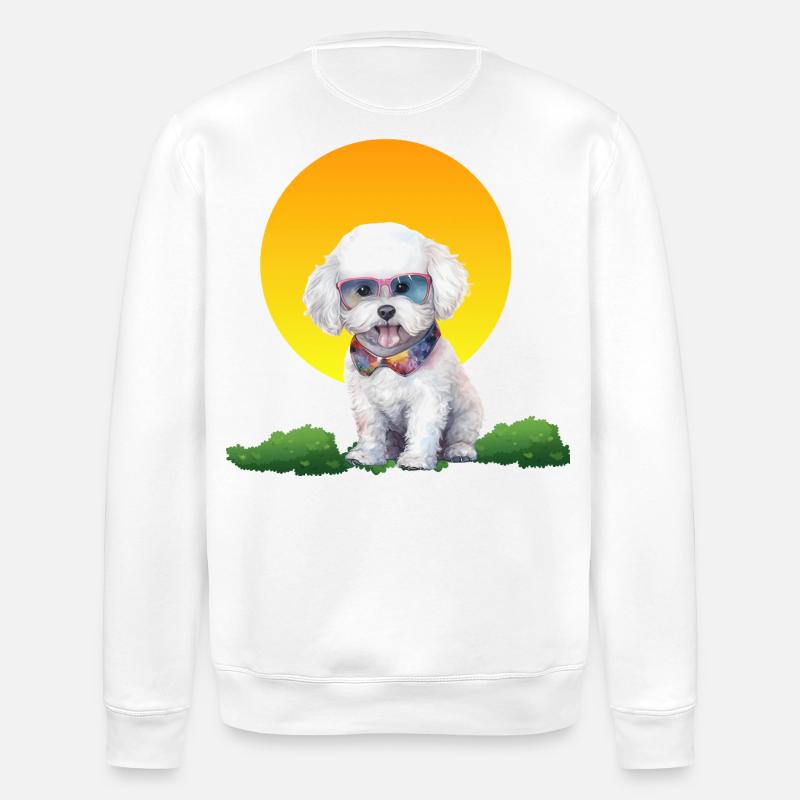 Sonnenuntergangswelpe mit Neonsonnenbrille - Stanley/Stella Unisex Bio-Sweatshirt ROLLER - Weiß