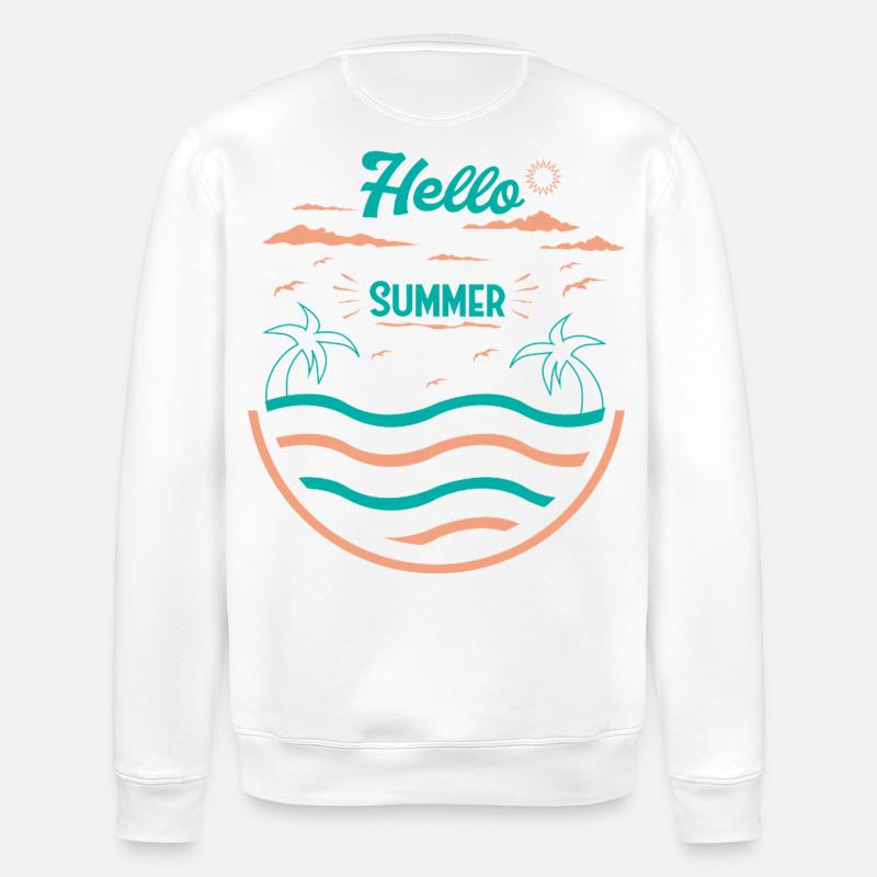 Summer Palm Tree Beach Design - Stanley/Stella ROLLER Unisex Organic Sweatshirt - white