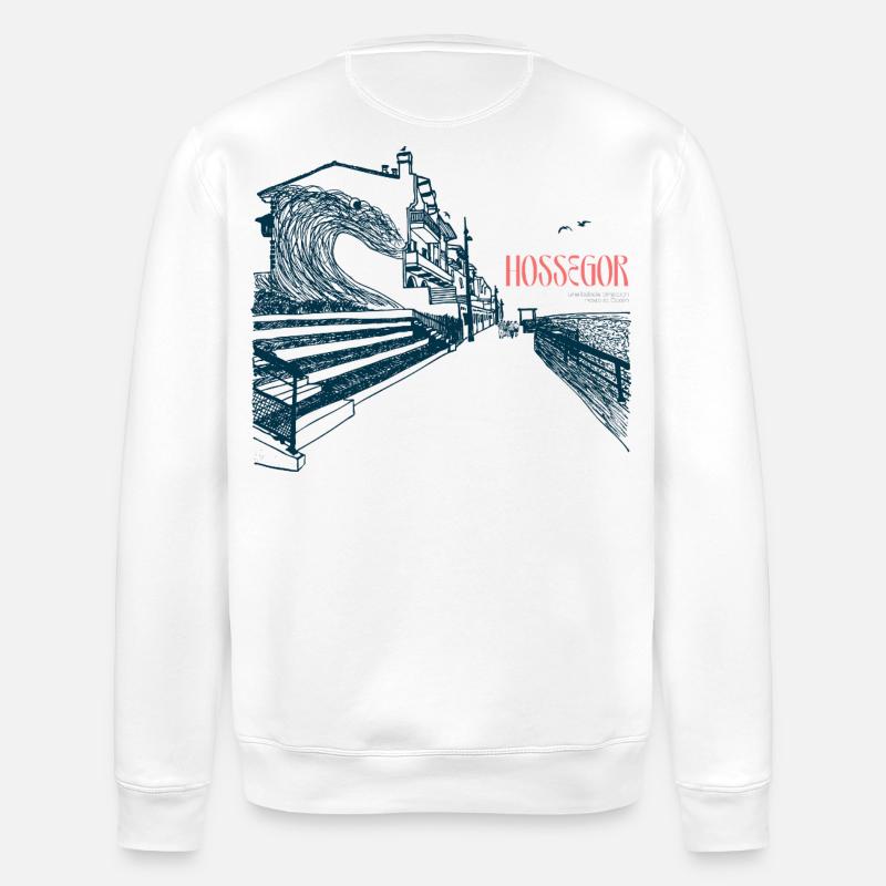 Hossegor Atlantikküste – Handgezeichnete Welle - Stanley/Stella Unisex Bio-Sweatshirt ROLLER - Weiß