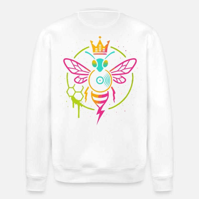 Neon Queen Bee, Electro Hive Beats - Stanley/Stella ROLLER Unisex Organic Sweatshirt - white