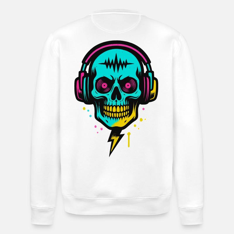 Neon Skull Kopfhörer, Dark Rave Beats - Stanley/Stella Unisex Bio-Sweatshirt ROLLER - Weiß