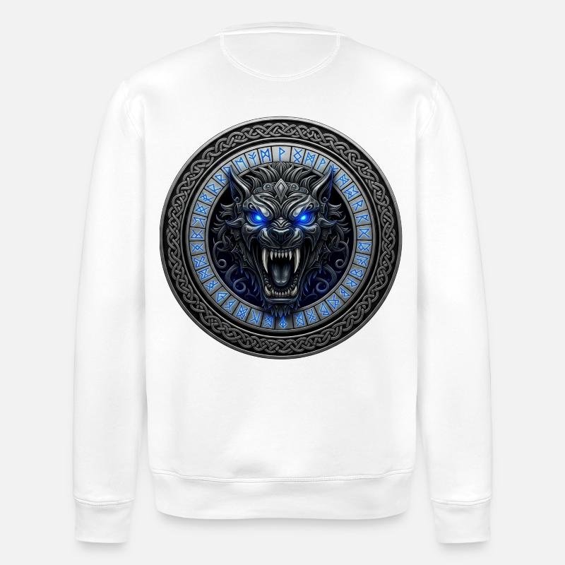 Helheim Creation /Moon Wolf Rune Shield - Stanley/Stella ROLLER Unisex Organic Sweatshirt - white