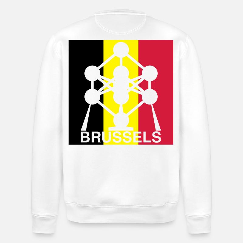 Brussels Atomium – Belgian Flag Square Icon - Stanley/Stella ROLLER Unisex Organic Sweatshirt - white