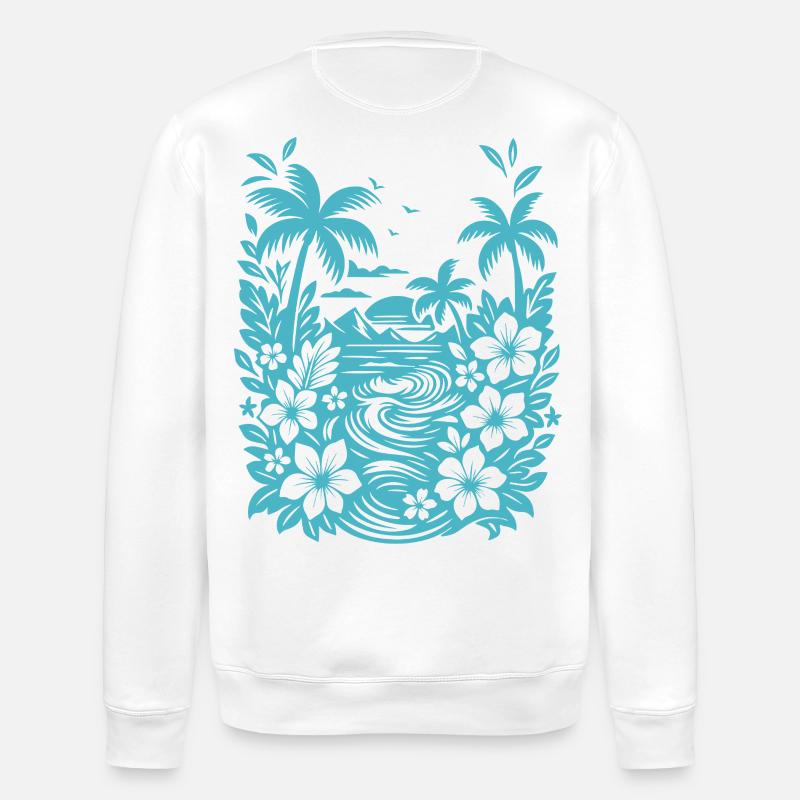 Beach Tropical Lagoon Silhouette - Stanley/Stella ROLLER Unisex Organic Sweatshirt - white