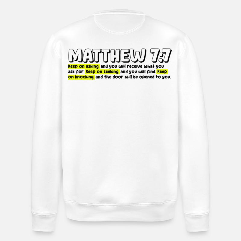 Matthäus 7:7 | Bibelzitat - Stanley/Stella Unisex Bio-Sweatshirt ROLLER - Weiß