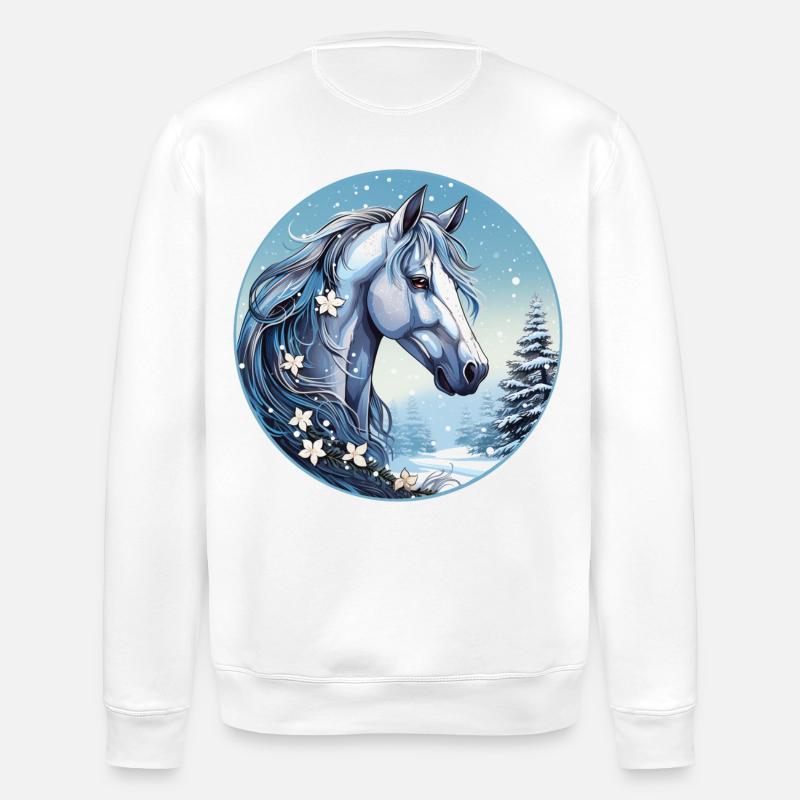 Pferd mit Schneeflocken - Stanley/Stella Unisex Bio-Sweatshirt ROLLER - Weiß