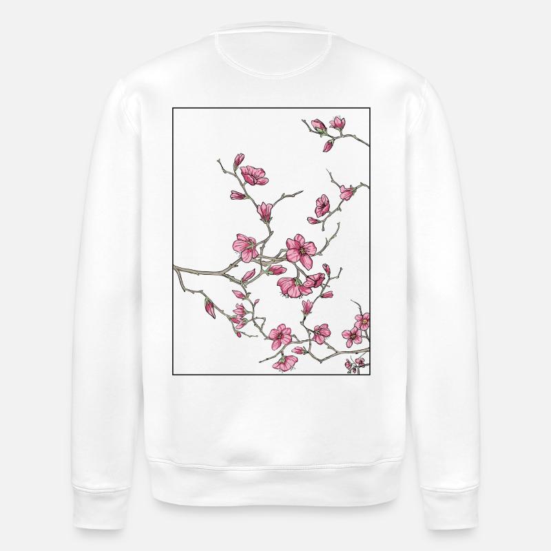 Cherry Blossoms Floral Design - Stanley/Stella ROLLER Unisex Organic Sweatshirt - white