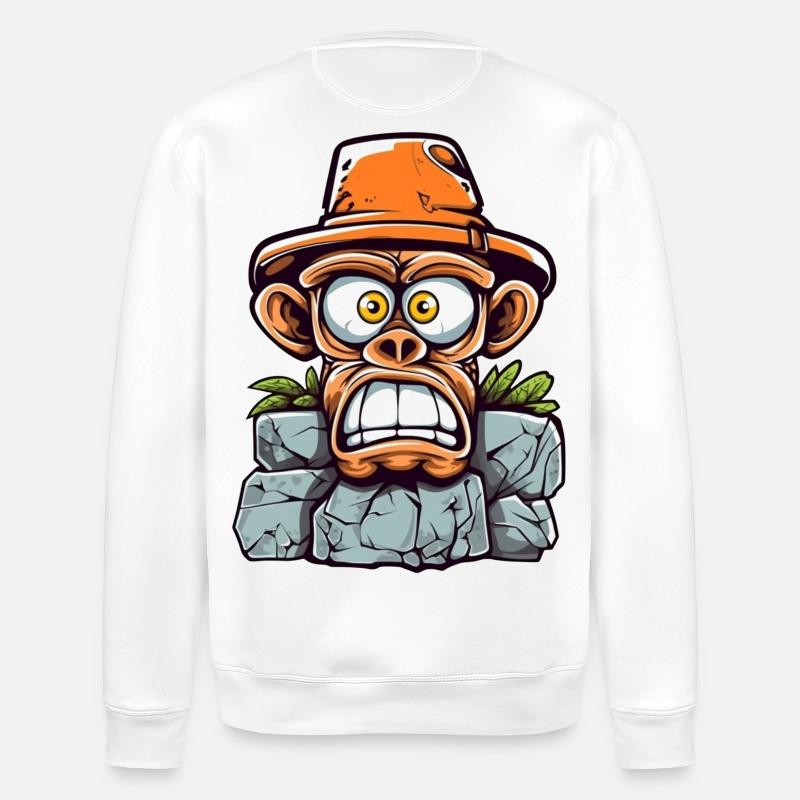 Adventurous monkey charm - Stanley/Stella ROLLER Unisex Organic Sweatshirt - white