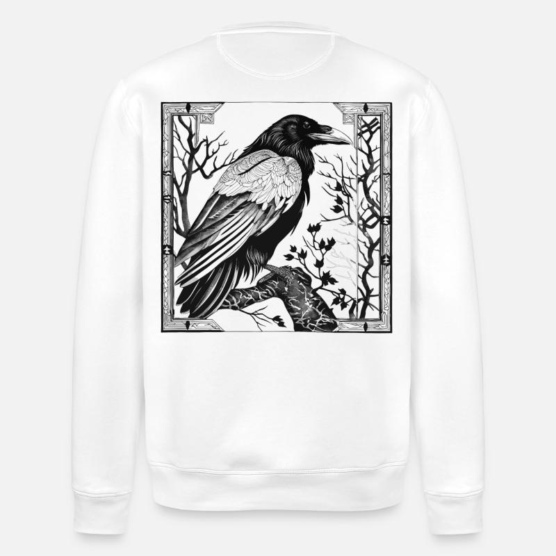 Framed Raven in a Tree - Stanley/Stella ROLLER Unisex Organic Sweatshirt - white