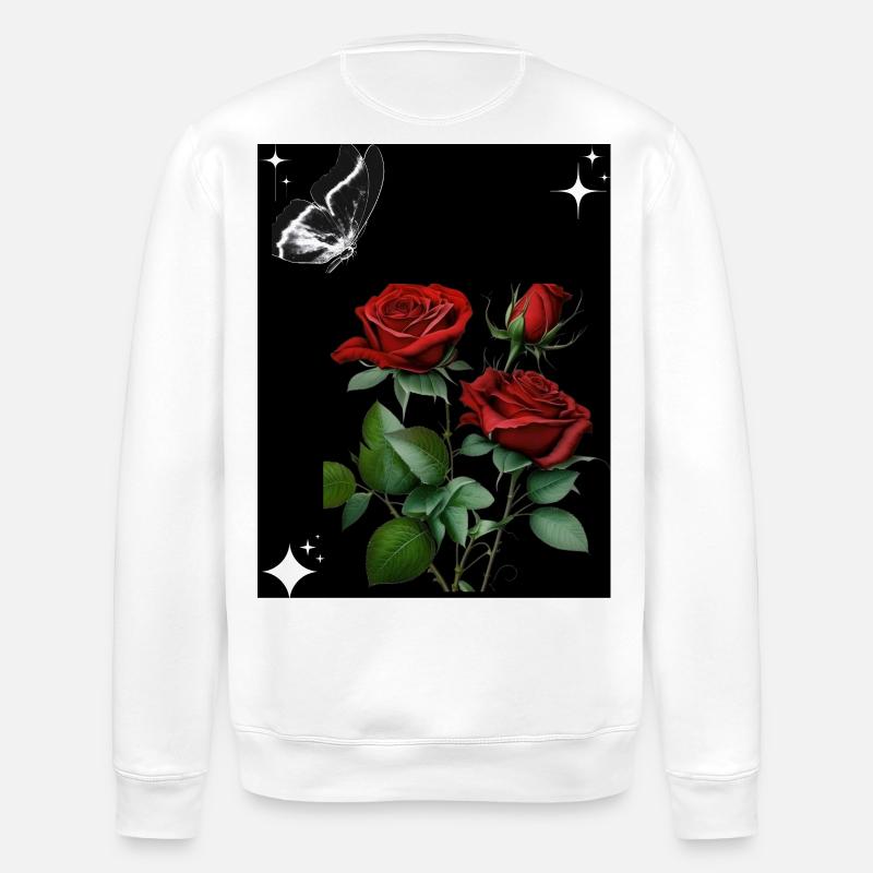 Roses rouges avec papillon et étoiles - Sweat bio ROLLER Stanley/Stella Unisexe - blanc