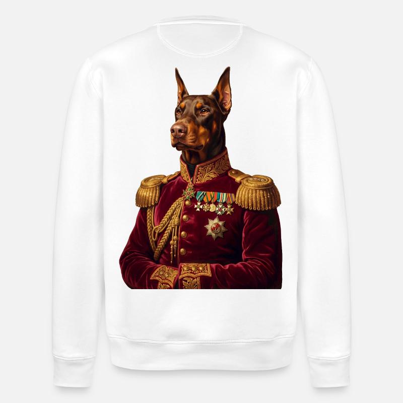 Dobermann Portrait: Der Königliche General - Stanley/Stella Unisex Bio-Sweatshirt ROLLER - Weiß