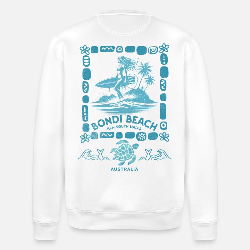 Bondi Beach Turquoise Île Palmier - Sweat bio ROLLER Stanley/Stella Unisexe - blanc