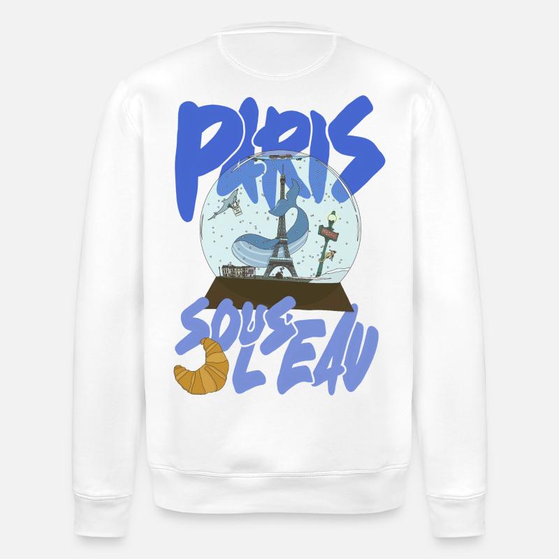 Paris Snowglobe Blue - Eiffel icon - Stanley/Stella ROLLER Unisex Organic Sweatshirt - white