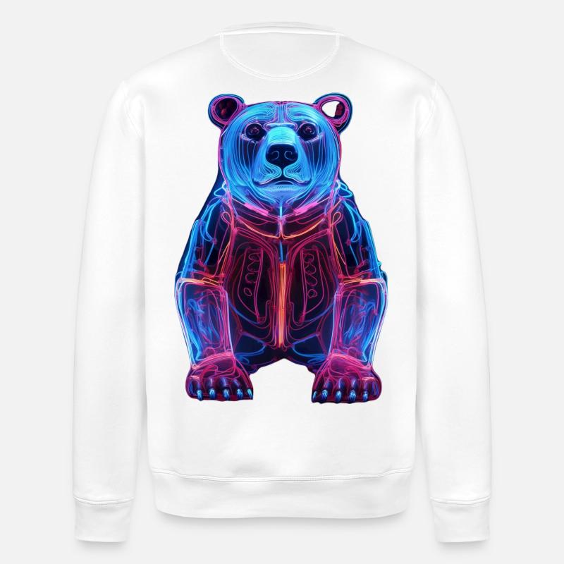 Neon Bear in Cyber Design - Stanley/Stella ROLLER Unisex Organic Sweatshirt - white