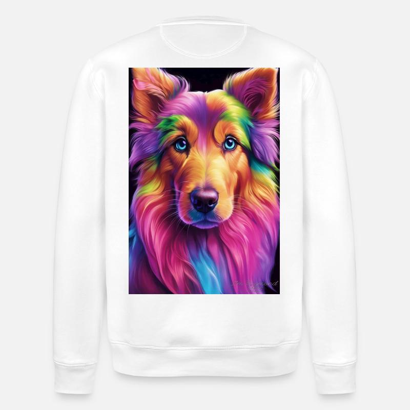 Rainbow Collie-Porträt - Stanley/Stella Unisex Bio-Sweatshirt ROLLER - Weiß
