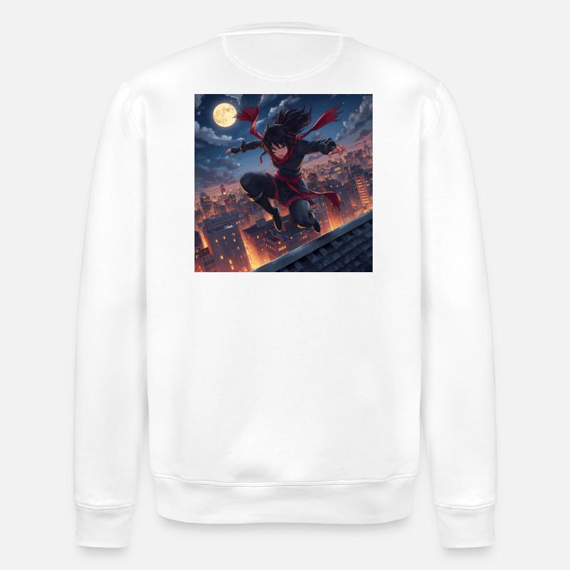 Moonlit night jump over rooftops - Stanley/Stella ROLLER Unisex Organic Sweatshirt - white