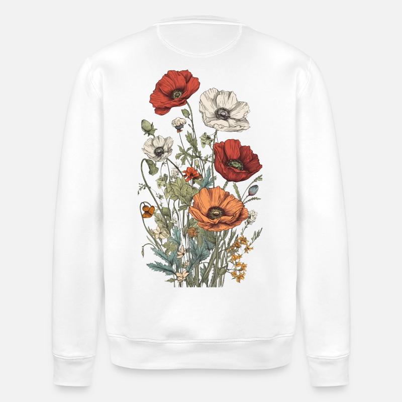Wunderschönes Boho Mohn Herbarium Bouquet - Stanley/Stella Unisex Bio-Sweatshirt ROLLER - Weiß